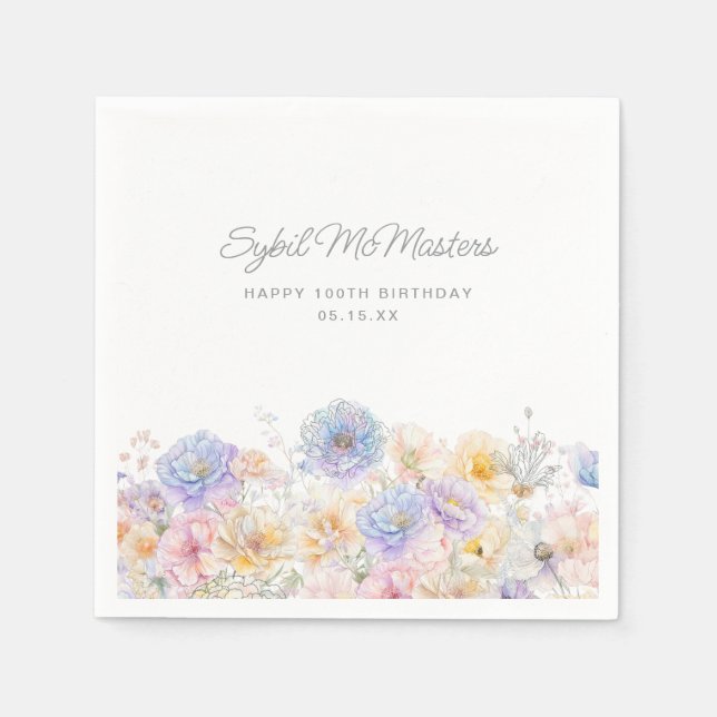 Serviette En Papier 100e fête d'anniversaire aquarelle Floral Custom (Devant)