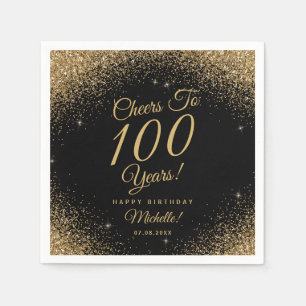 Serviette En Papier 100e fête d'anniversaire Black Gold Parties scinti
