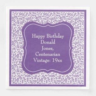 Serviette En Papier 105 Anniversaire Violet/Blanc Motif du numéro de s