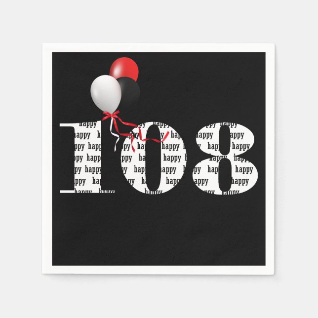 Serviette En Papier 108e anniversaire ballons de fête (Devant)