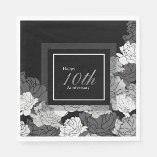 Serviette En Papier 10e anniversaire argent, noir et blanc