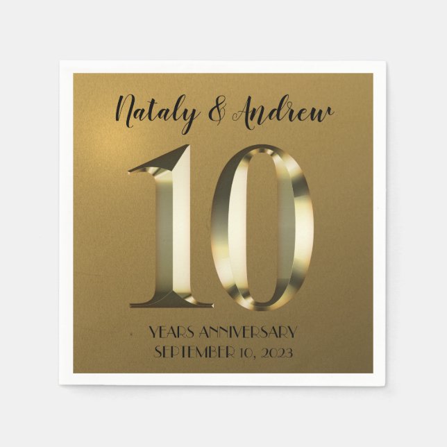 Serviette En Papier 10e anniversaire Mariage d'or métallique (Devant)