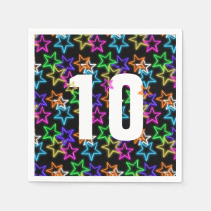 Serviette En Papier 10e Anniversaire Neon Étoiles Sur Noir