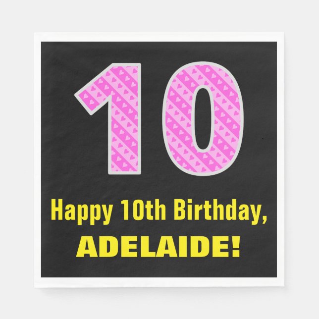 Serviette En Papier 10e anniversaire : Pink Stripes and Hearts "10" +  (Devant)