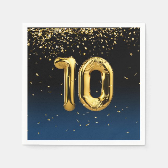Serviette En Papier 10e Ballons d'or et serviettes Confetti (Devant)
