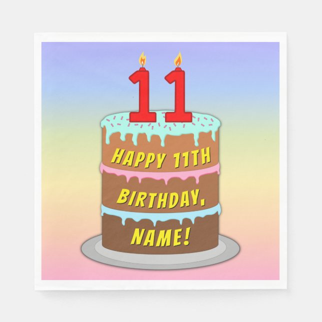 Serviette En Papier 11e anniversaire : Fun Cake and Candles + Nom pers (Devant)