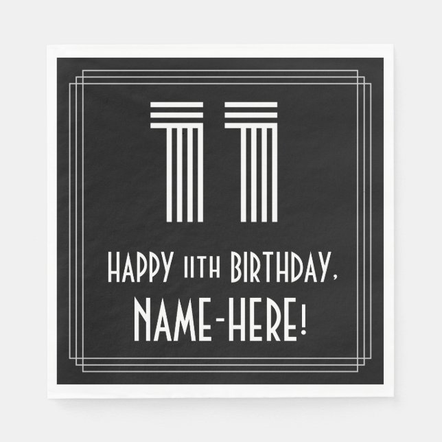 Serviette En Papier 11ème anniversaire : Art Déco Inspiré Look "11" +  (Devant)
