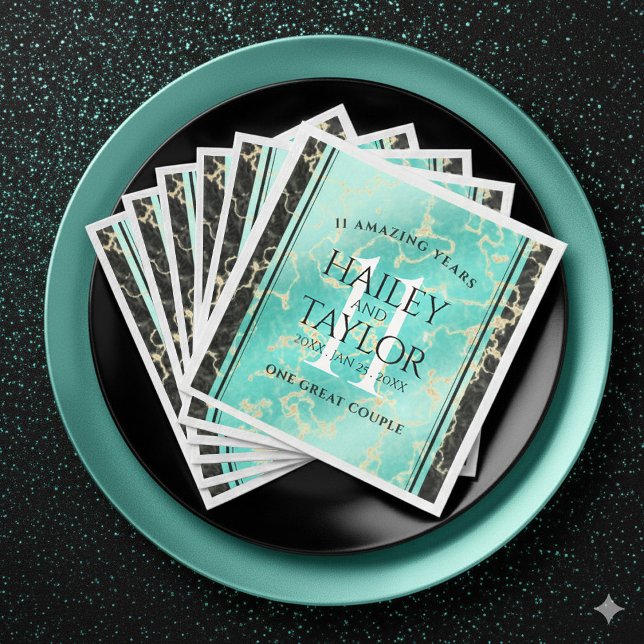 Serviette En Papier 11ème anniversaire de Mariage turquoise (Elegant 11th Turquoise Wedding Anniversary Napkins Cover Photo)