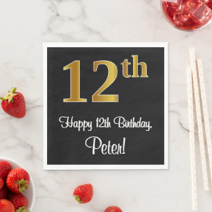 Serviette En Papier 12e anniversaire ~ Elégant Luxueux Faux Gold Look 