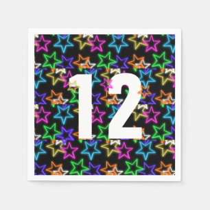 Serviette En Papier 12e Anniversaire Neon Étoiles Sur Noir