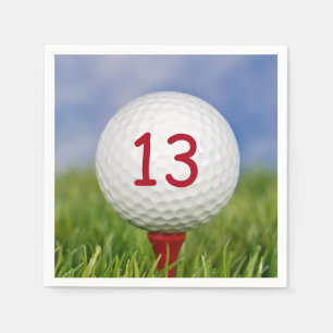 Serviette En Papier 13e anniversaire balle de golf blanche sur tee rou