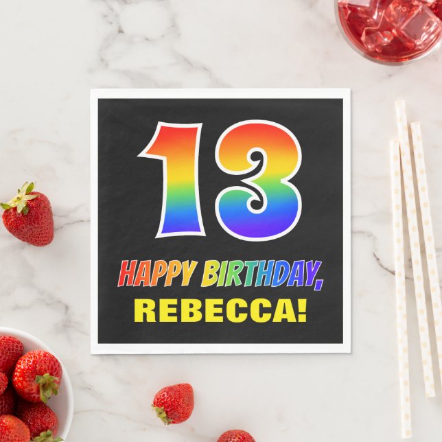 Serviette En Papier 13e anniversaire : Bold, amusant, simple, arc-en-c (En situation)