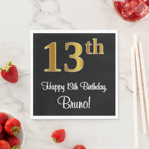 Serviette En Papier 13e anniversaire ~ Elégant luxe Faux Gold Look #
