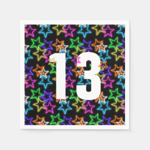 Serviette En Papier 13e Anniversaire Neon Étoiles Sur Noir