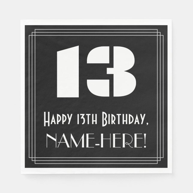 Serviette En Papier 13ème anniversaire : Art Déco Inspiré Look "13" +  (Devant)