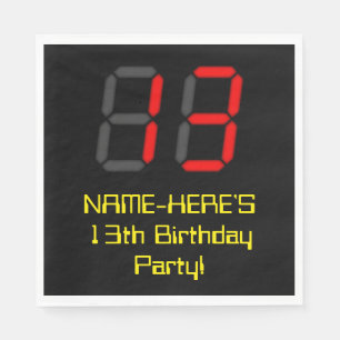 Serviette En Papier 13ème anniversaire : Rouge Digital Horloge Style "