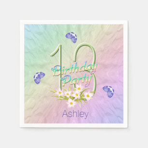 Serviette En Papier 13ème Papillons et fleurs sauvages de fête