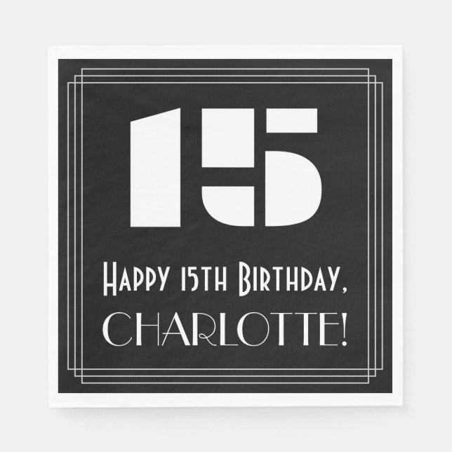 Serviette En Papier 15e anniversaire : Art Déco Inspiré Look "15" + No (Devant)