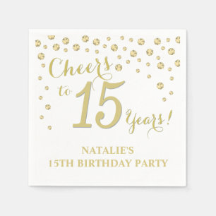 Serviette En Papier 15e anniversaire de fête Diamant blanc et or