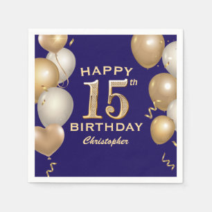 Serviette En Papier 15e anniversaire de la fête Marine Bleu et Ballons
