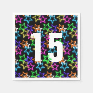 Serviette En Papier 15e Anniversaire Neon Étoiles Sur Noir