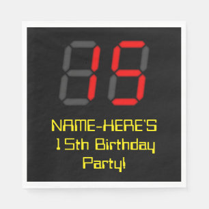 Serviette En Papier 15e anniversaire : Style d'horloge numérique roug