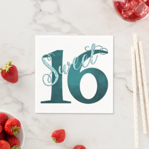 Serviette En Papier 16 ans   Turquoise Green Grunge et Parties scintil