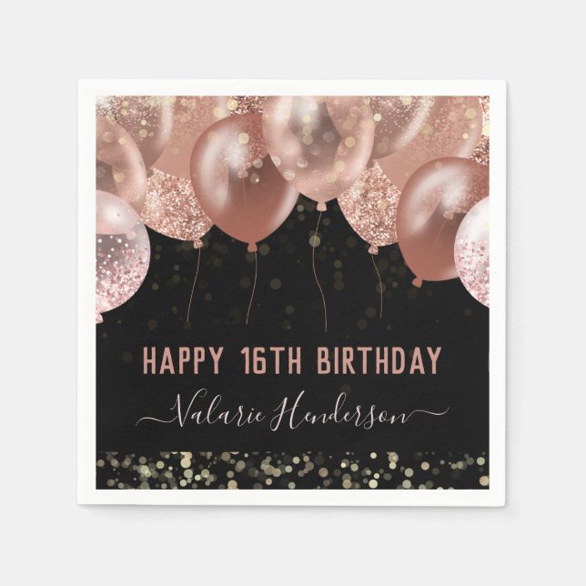Serviette En Papier 16e anniversaire Ballons roses (Devant)