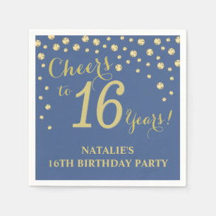 Serviette En Papier 16e anniversaire de la fête du Bleu et Diamant d'