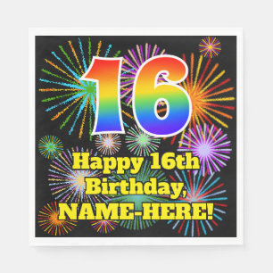 Serviette En Papier 16e anniversaire : Fun Motif feux d'artifice + Arc