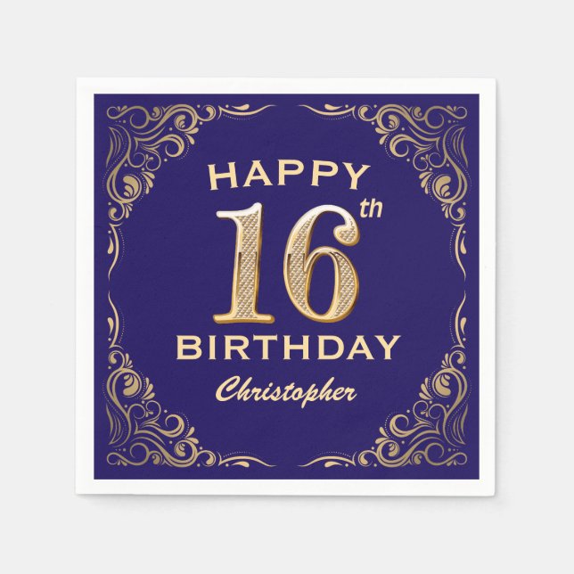 Serviette En Papier 16e anniversaire Parties scintillant marine bleu e (Devant)