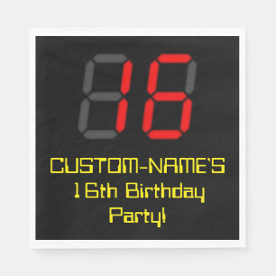 Serviette En Papier 16ème anniversaire : Rouge Digital Horloge Style "