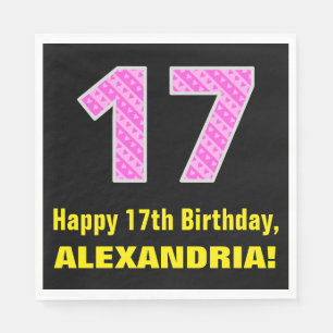 Serviette En Papier 17e anniversaire : Pink Stripes and Hearts "17" + 