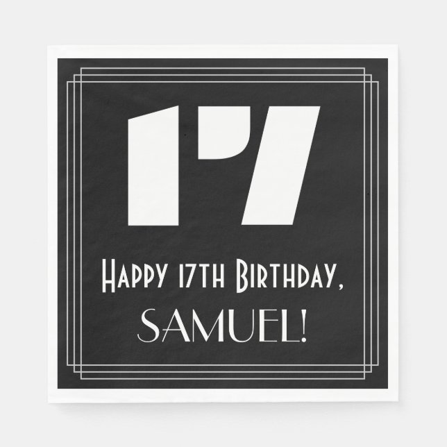 Serviette En Papier 17ème anniversaire : Art Déco Inspiré Look "17" +  (Devant)