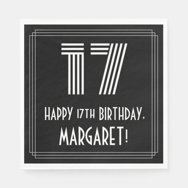 Serviette En Papier 17ème anniversaire : Art Déco Inspiré Look "17" +  (Devant)
