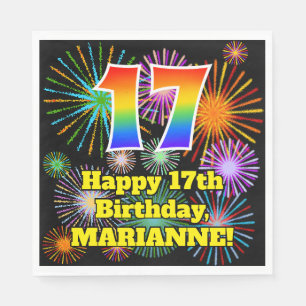 Serviette En Papier 17ème anniversaire : Fun Fireworks Motif + Rainbow