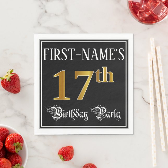 Serviette En Papier 17th Birthday Party — Fancy Script, Faux Gold Look (En situation)