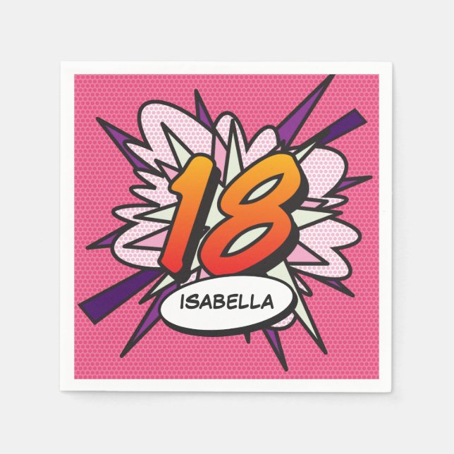 Serviette En Papier 18 Anniversaire Fun Retro Comic Book Rose (Devant)
