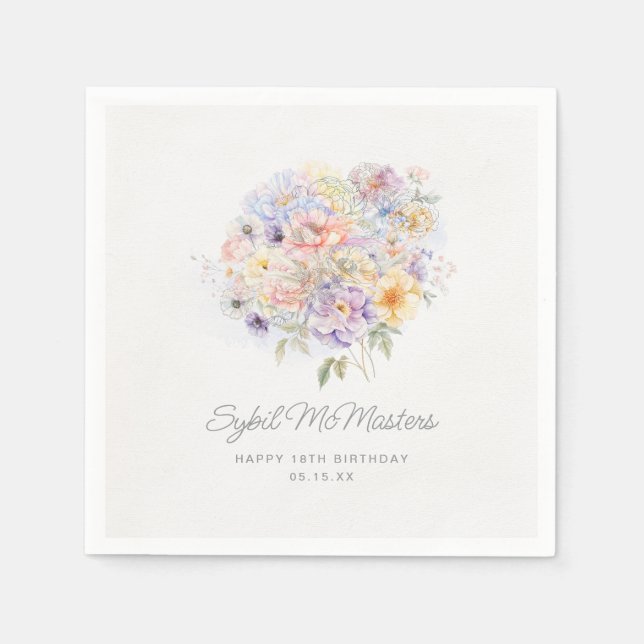 Serviette En Papier 18e anniversaire de fête aquarelle Floral Custom (Devant)