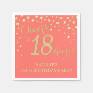 Serviette En Papier 18e anniversaire de fête Diamant blanc et corail