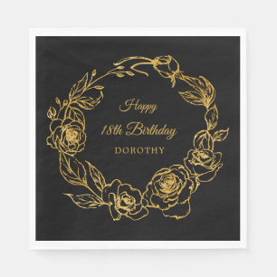 Serviette En Papier 18e anniversaire de la fête Luxe Gold Rose Black C