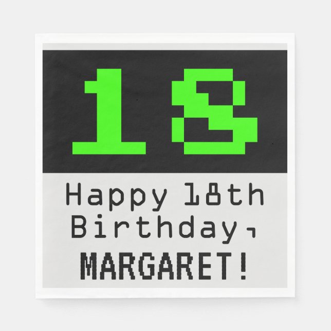 Serviette En Papier 18e anniversaire - Nerdy / Geeky Style "18" & Nom (Devant)