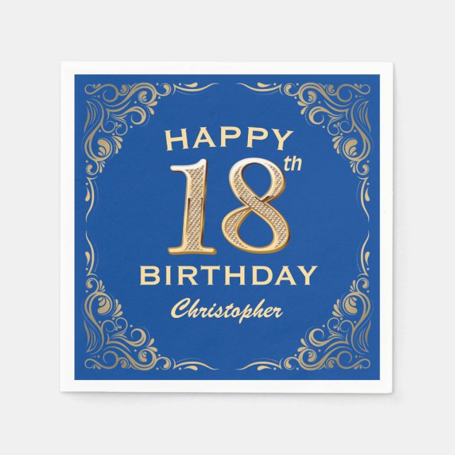 Serviette En Papier 18e anniversaire Parties scintillant bleue et or c (Devant)