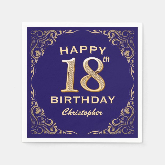 Serviette En Papier 18e anniversaire Parties scintillant marine bleu e (Devant)