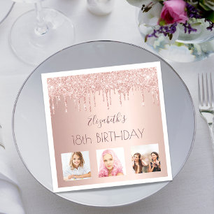 Serviette En Papier 18e anniversaire photo personnalisée rose gouttes 