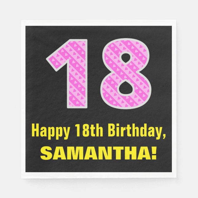 Serviette En Papier 18e anniversaire : Pink Stripes and Hearts "18" +  (Devant)