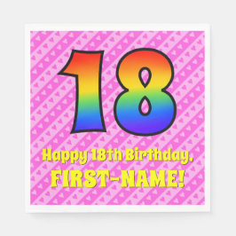 Serviette En Papier 18e anniversaire : Pink Stripes & Hearts, Arc-en-c