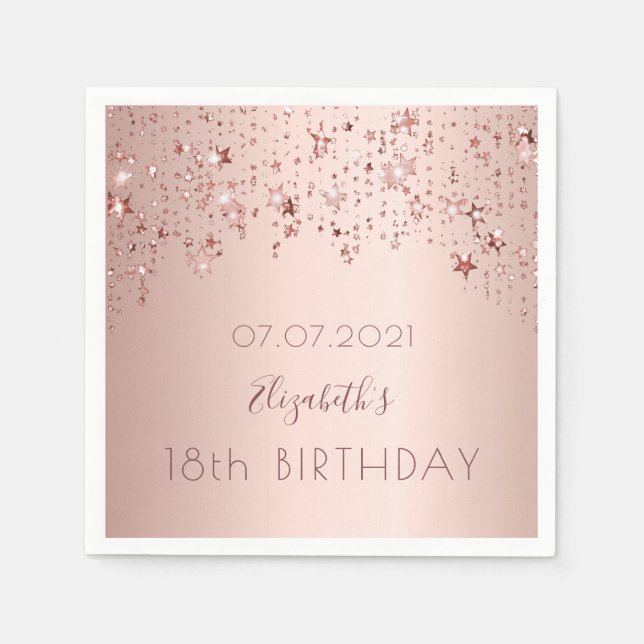 Serviette En Papier 18e anniversaire rose or étoiles rose (Devant)