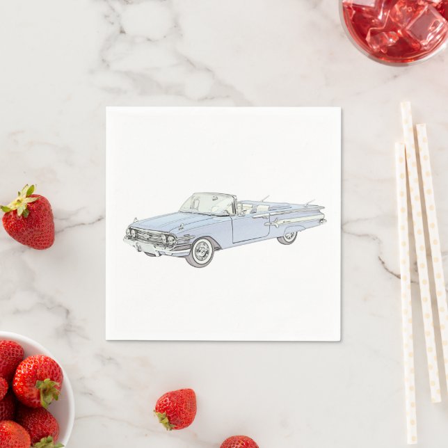 Serviette En Papier 1960 Chevy Impala Blue Convertible Art Paper Party (En situation)
