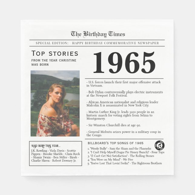 Serviette En Papier 1965 Journal anniversaire Trivia  (Devant)